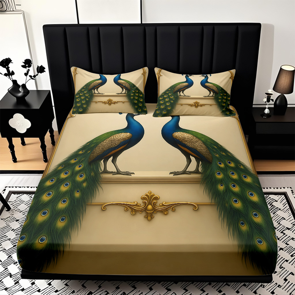 TEMU / JIT transfronterizo pro-skin Peacock serie de patrón de impresión digital de alta definición cama gazonas ropa de cama kit