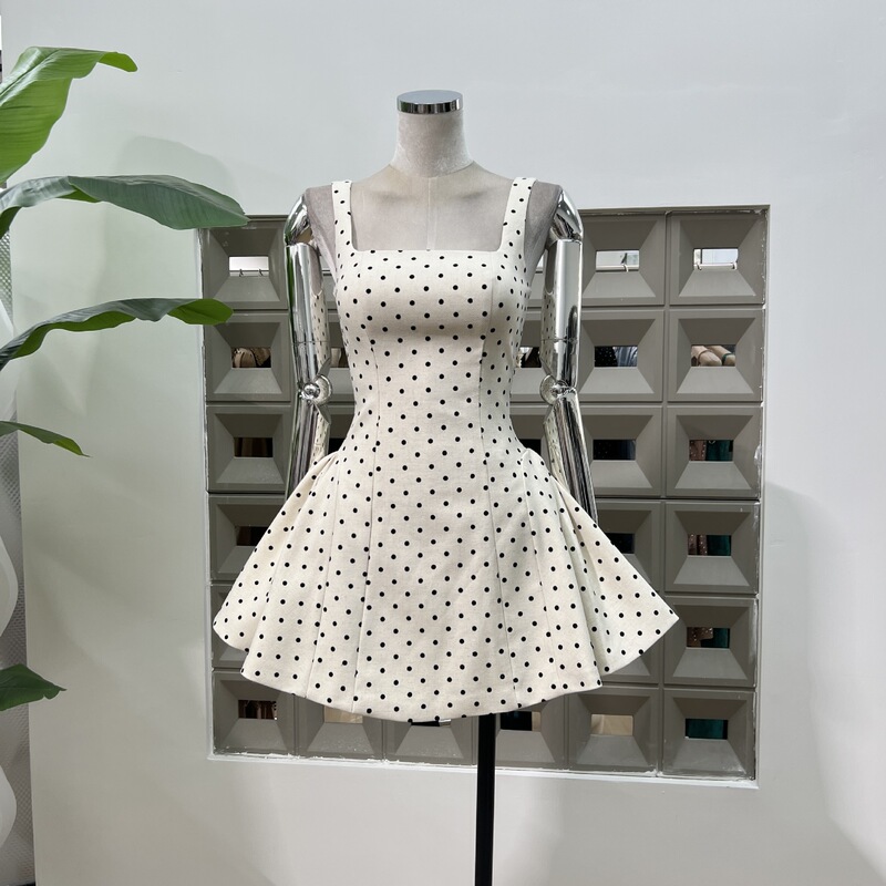 Amazon Playful Age-Reducing French Dating Wear Flocking Polka Dot Lace-Up Waist Girly dress