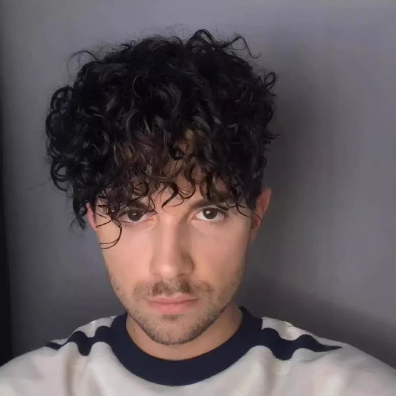 Foreign trade men's wig black short curly hair chemical fiber headgear cross-border supply manufacturers in stock wholesale Amazon wigs