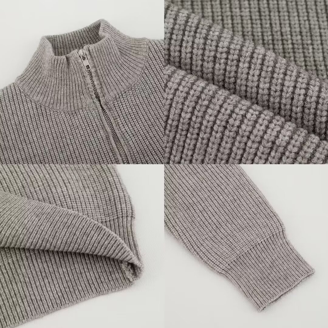 Suéter masculino de malha com meio zíper – Pulôver estiloso com tecido respirável e resistente a manchas (cinza/preto/azul/cáqui, tamanhos M-3XL)_voghion.com