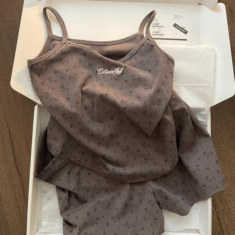 胸パッド付きオールインワンキャミソールレディース夏ピュアセクシーキャミソールストライプショーツパジャマホームウェア2点セット