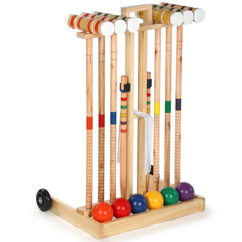 Wooden Croquet Set Outdoor Game Lawn Croquet Game Rack Wooden Croquet Outdoor Lawn Game