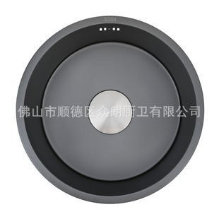 304 Stainless Steel Round Basin Millet Grain Embossed Nano Black Electroplated Silver Round Single-Slot Stretch Handmade Sink for Washing Vegetables