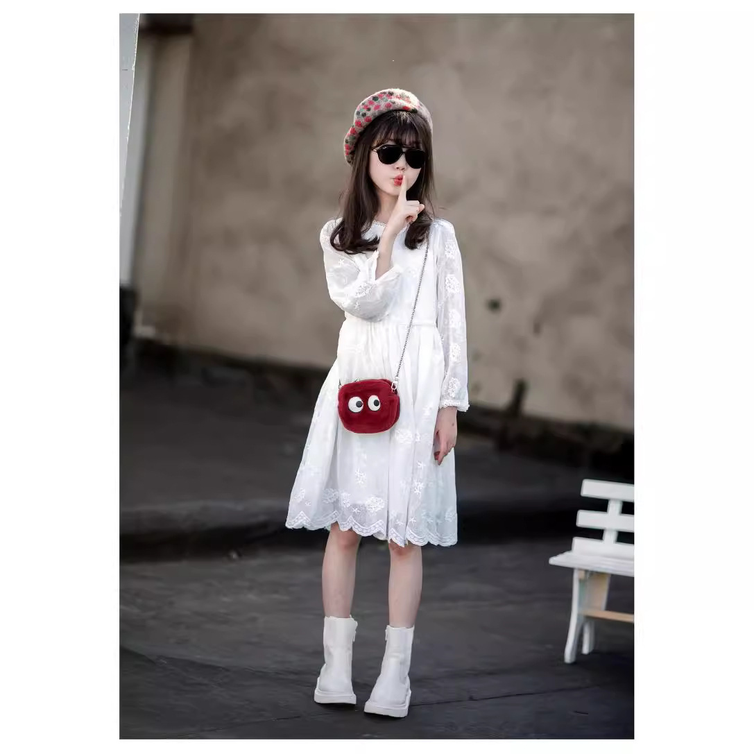 Vestido de niñas Primavera y otoño de manga larga Nuevo estilo coreano ropa para niños grandes vestido de princesa de primavera para niños falda de encaje para niñas