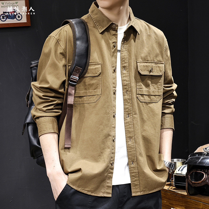 American Retro Shirt Men's High-End Jacket Long-Sleeve Autumn 2026 New Workwear Versatile Large Size Spring and Autumn American Retro Shirt Men's High-End Jacket Long-Sleeve Autumn 2026 New Workwear Versatile Large Size Spring and Autumn