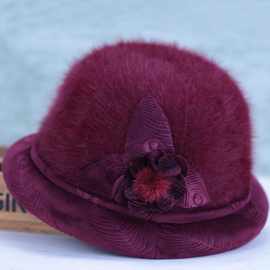 羊毛帽子女款盆帽老人女秋冬天保暖兔加厚礼帽中老年人奶奶妈妈帽