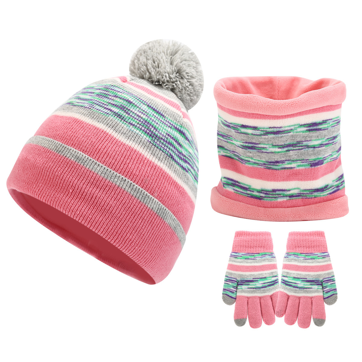 Nuevos sombreros cálidos al aire libre para niños europeos y americanos, guantes de cuello, juego de tres piezas, invierno más terciopelo, traje de tres piezas a prueba de frío, comercio exterior image 6