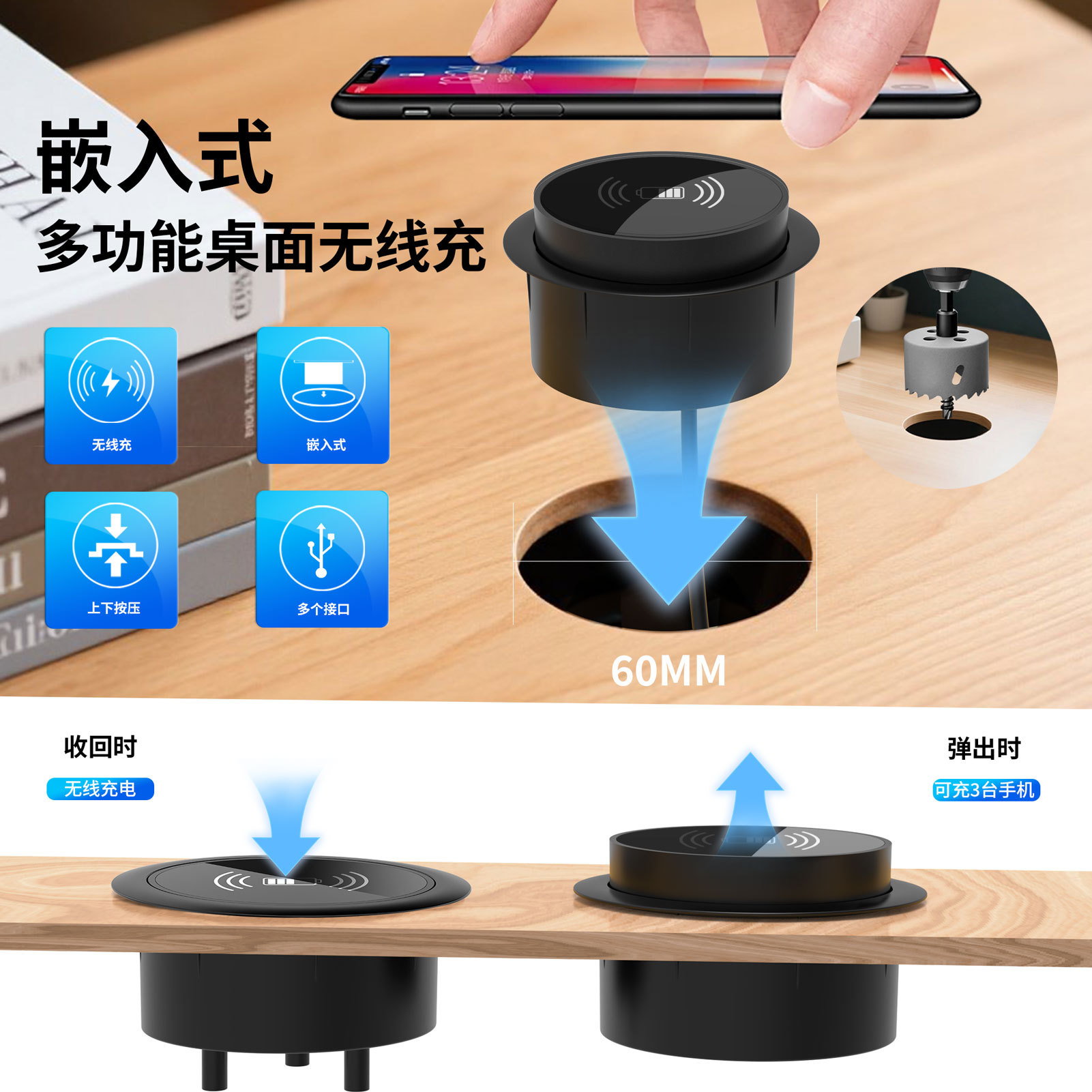 Suministro directo de fábrica del coche del teléfono móvil de carga rápida QI cargador inalámbrico de coche salida de aire del teléfono móvil soporte de carga inalámbrica