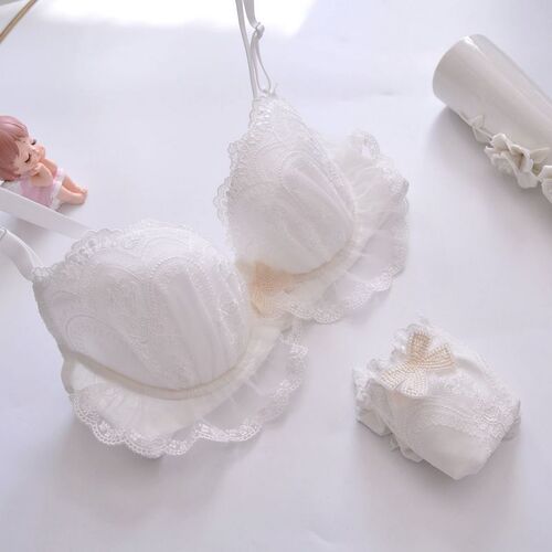 Long-term Japanese embroidered two-color embroidered thin cup student girl cute push-up sexy underwear bra set