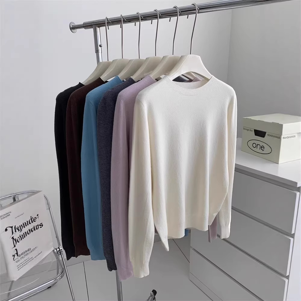 High-grade seamless one-piece wool sweater women's temperament all-match warm pullover sweater autumn and winter solid color base shirt