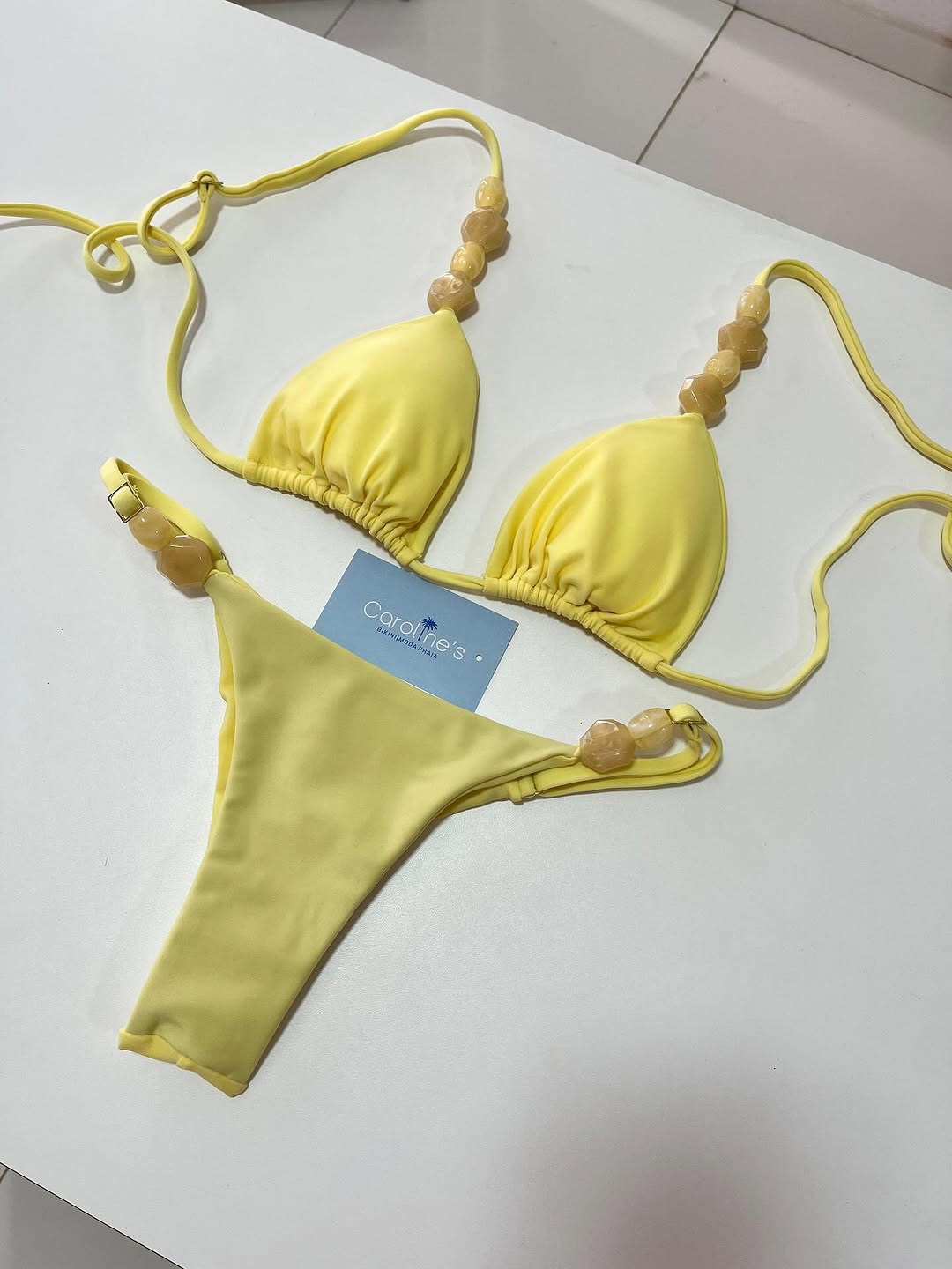 Women's High-End Fresh Split Bikini Solid Color Small Stone Accessory Design Hot Spring Resort Swimwear_voghion.com