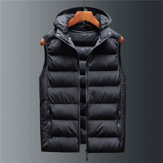Men's Vest for Autumn and Winter Outer Wearing Cotton Vest Loose Ware Shoulder Hooded plus size Vertical Collar Hooded Short Vest for Printing