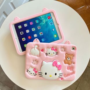 Pink kitty cat ipad10 tablet silicone protective case telescopic bracket mini6 three-dimensional drop-resistant applicable