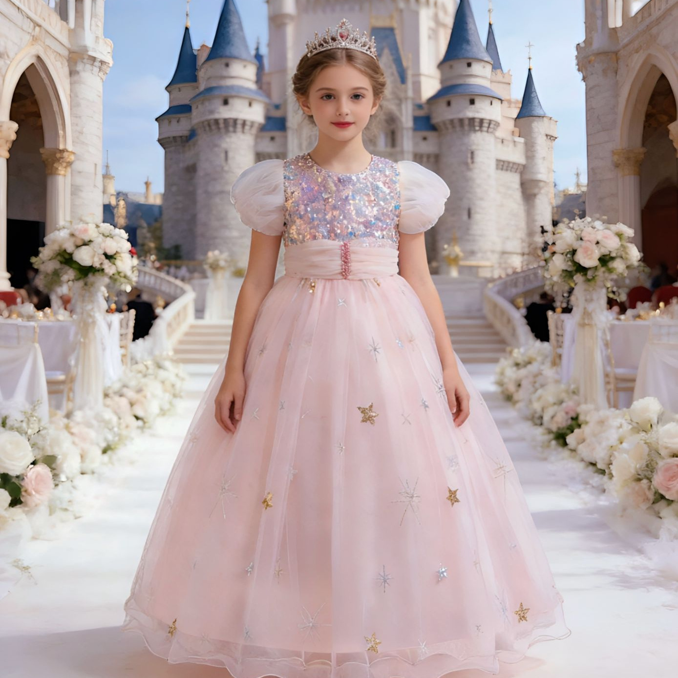 Púrpura niñas Vestido largo de los niños del piano pasarela rendimiento ropa niña manga corta princesa pettiskirt al por mayor 630