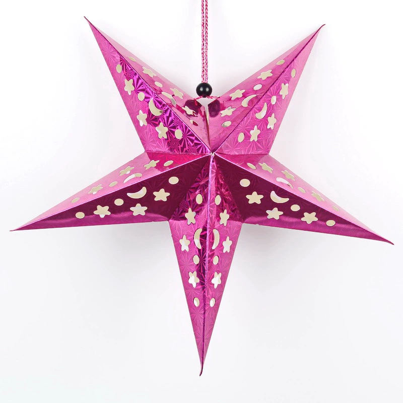 Laser‑cut hollow pentagram hanging star decoration, metallic colors, sizes 30–120 cm