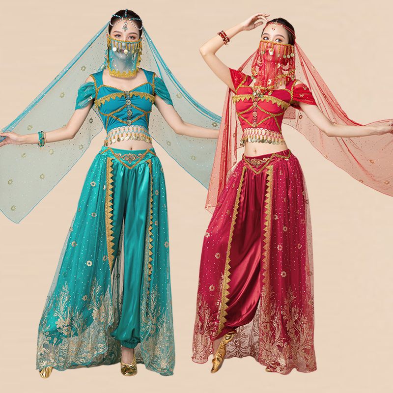 Halloween Indian Women's Belly Dance Exotic Western Dance Costume Performance Outfit Aladdin Jasmine Princess Halloween Indian Women's Belly Dance Exotic Western Dance Costume Performance Outfit Aladdin Jasmine Princess