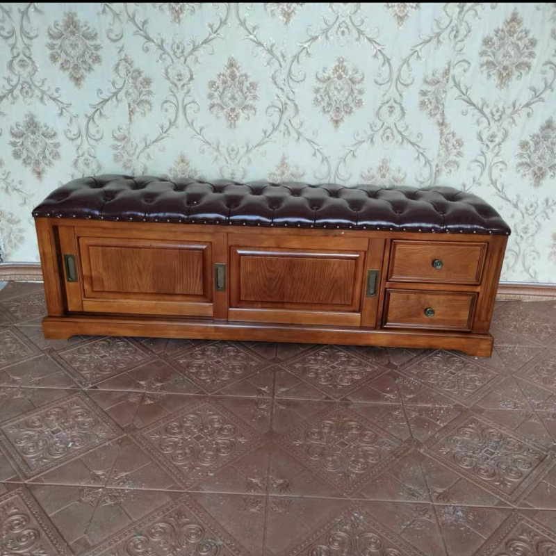 Taburete de cambio de zapatos de madera maciza americana, zapatero, zapatero, sala de estar doméstica de estilo europeo, en la puerta, taburete de zapatos, taburete de almacenamiento multifuncional