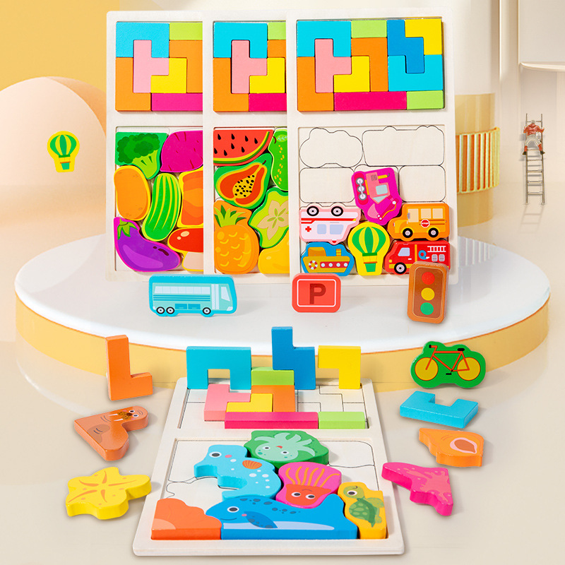 Tráfico de frutas puzzles marinos 3 - 6 juguetes para niños y niñas puzzle tridimensional pensamiento ensamblaje