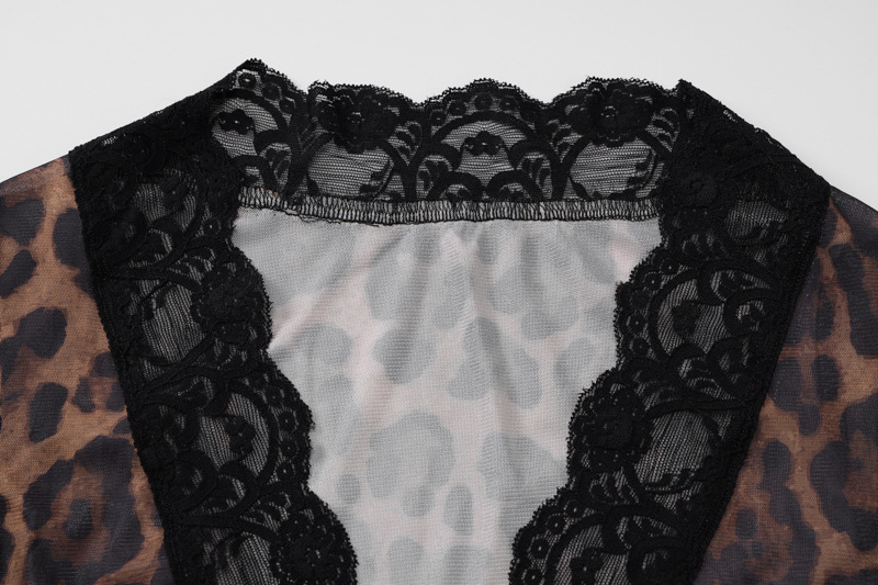 Women Clothing Summer Printed Sexy Mesh Lace Cardigan T Shirt