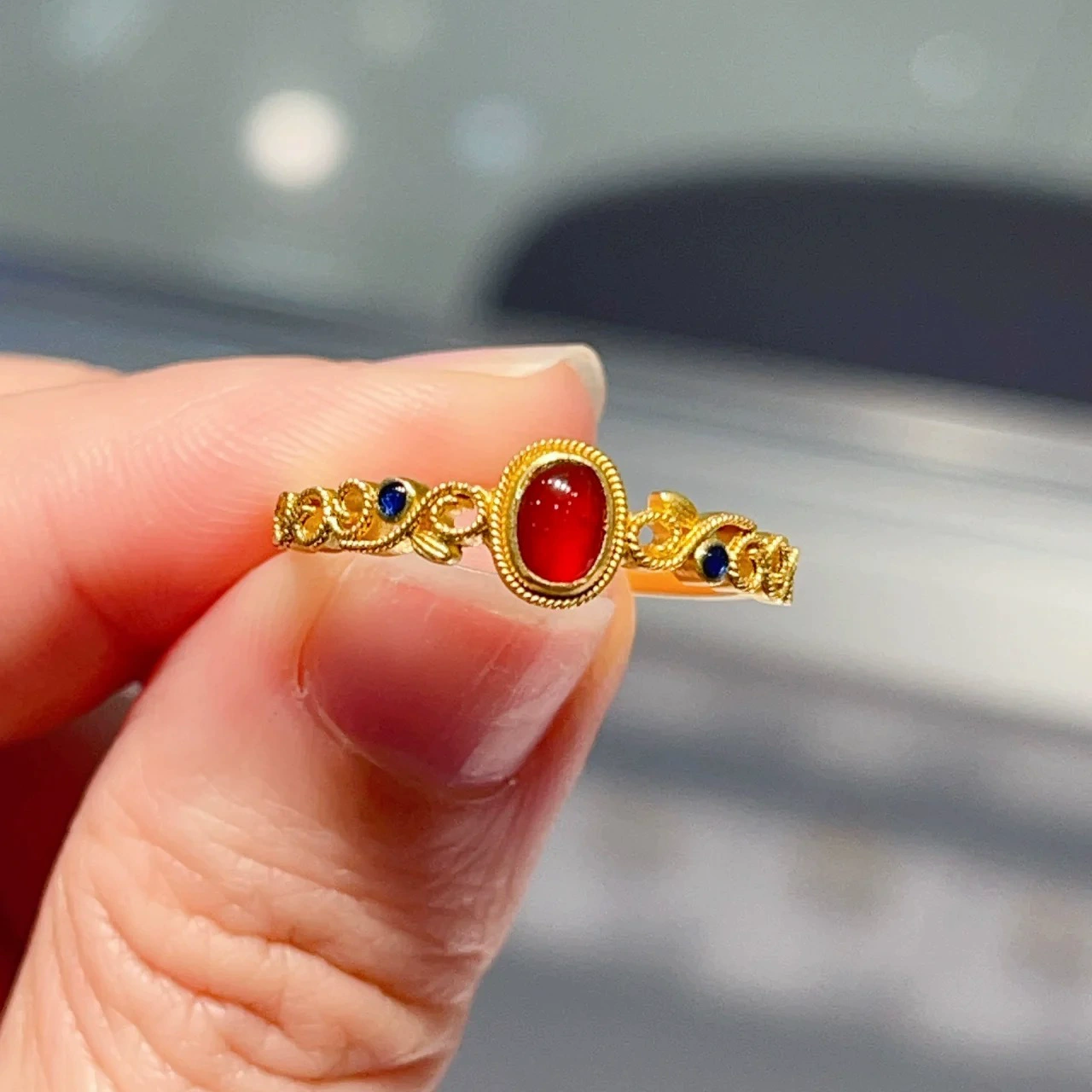 Новый стиль маленький дворец птица кольцо женский открытый придворный стиль имитация Красного халцедона высокого класса темперамент ретро китайский стиль маленькая красная книга в том же стиле