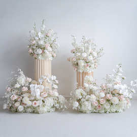 欧式婚礼装饰浅粉色满天星地排花艺 活动仪式摄影道具布置花