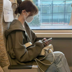 开衫新款豆绿色秋季外套拉链连帽上衣山东即墨服装女款加绒厚卫衣