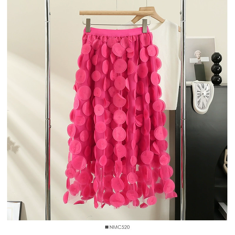 Прочная юбка А-силуэта из объемной сетки с цветочным узором для женщин, новая модель осень 2025, с завышенной талией, стройнящая, в стиле «фея».
