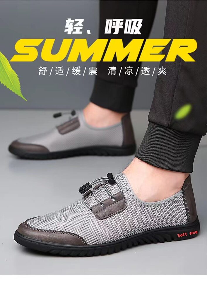 Giày thể thao nam sneaker lười thân lưới dệt kim thoáng khí, đế cao su chống trượt — màu xám, màu đen chi tiết 4