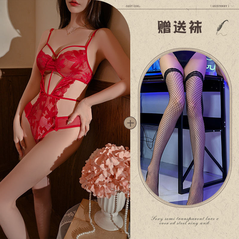 레드 + 블랙 망사 스타킹