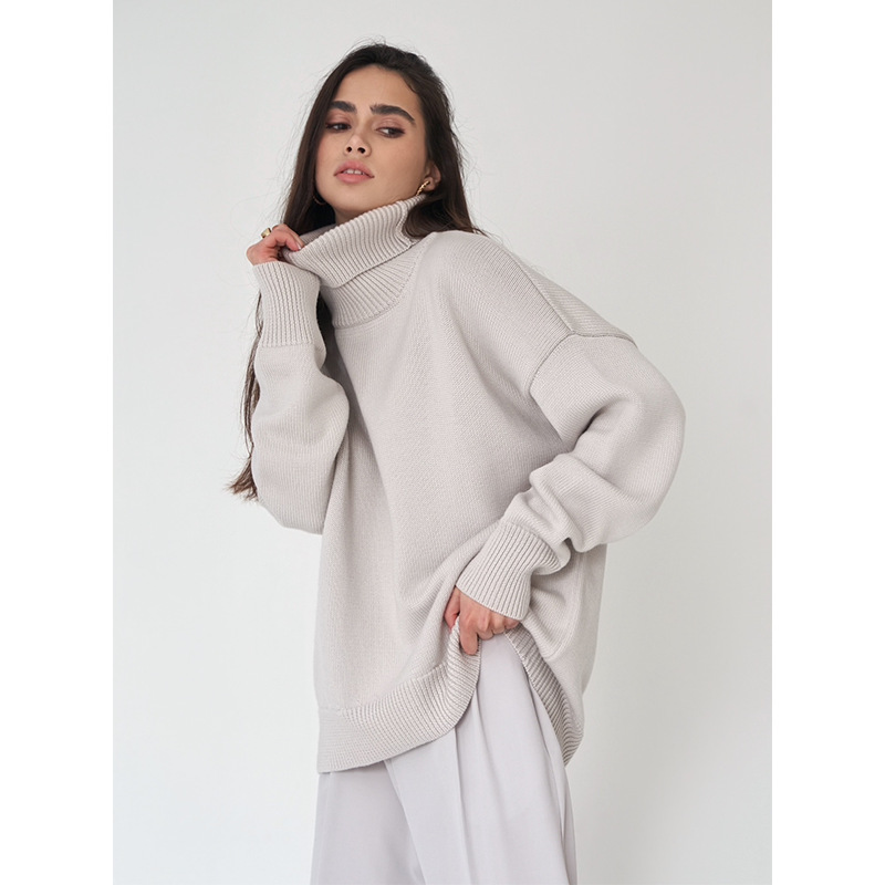 Women's Clothing solid color turtleneck sweater autumn and winter comfortable loose classic versatile style temperament pullover sweater_voghion.com