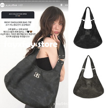 ason韩国设计师品牌 复古风洗水做旧大容量月牙包单肩包托特包女