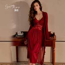 瑰若品牌女士透视网纱胸垫睡衣甜美性感睡裙外袍大码家居套装4612