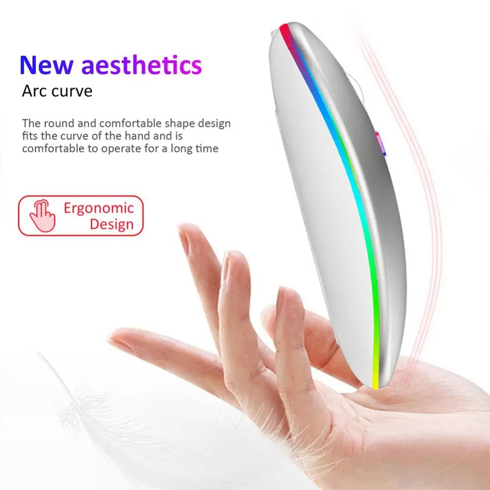 Colorido luminoso de doble modo inalámbrico Bluetooth ratón oficina de negocios ratón recargable retroiluminado ratón 2,4g + Bluetooth