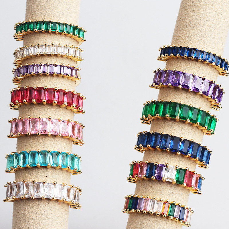 Simple Style Square Copper Open Ring Inlay Zircon Copper Rings