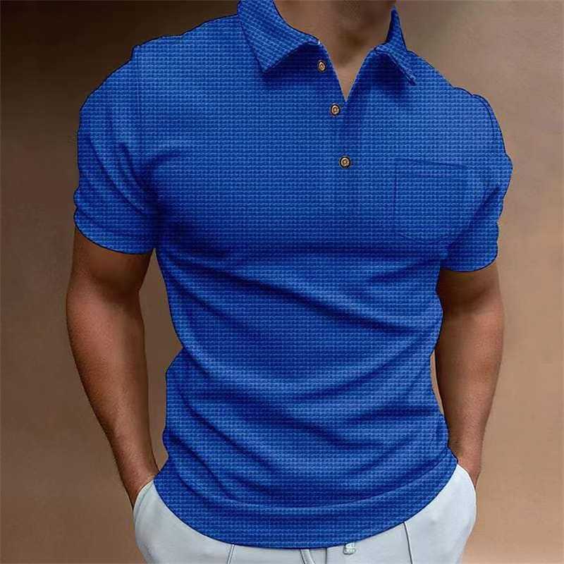 2023 summer new cross-border Amazon Europe and the United States waffle men's polo shirt short sleeve button T-shirt top