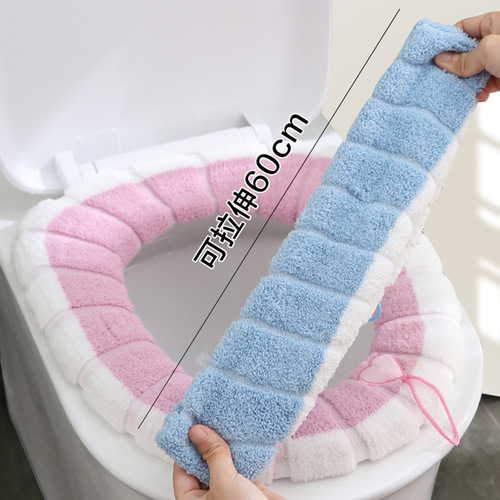 New toilet seat cushion, universal plush seat cover, autumn and winter warm toilet cover, cute knitted handle toilet seat