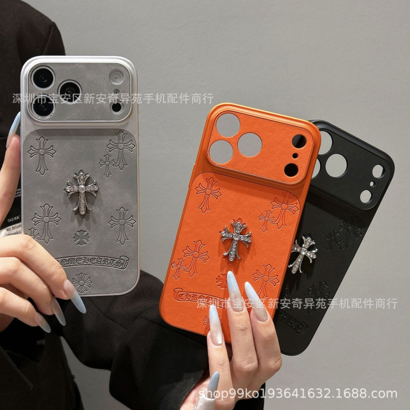 New cross diamond logo trendy brand protective case suitable for iPhone 18 Pro Max Chrome Hearts Apple 18 phone case