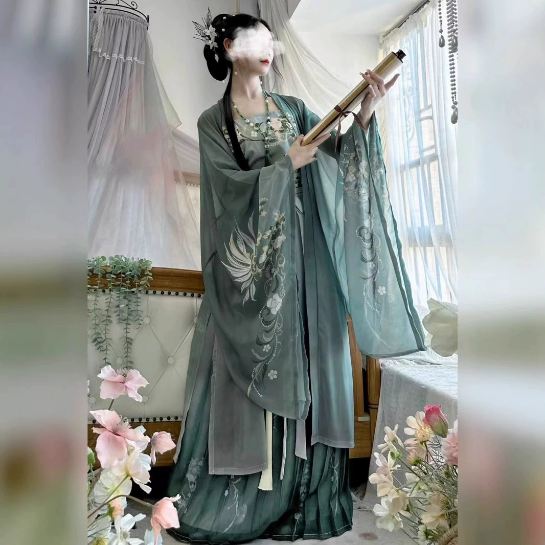 Взрослые дамы Hanfu Li Ji Yunxiaguang Hanfu женская летняя песня с большим рукавом рубашка с принтом складной юбкой весной и летом