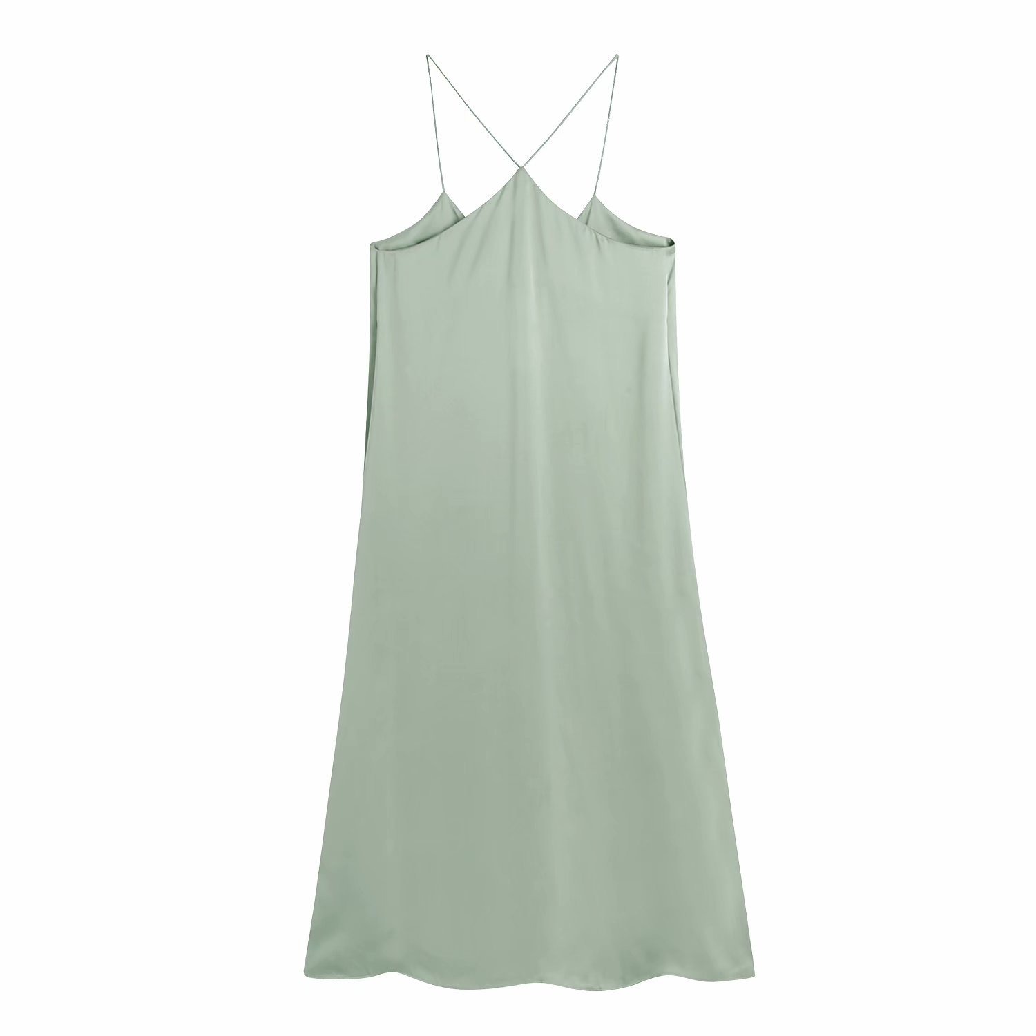 Solid Color Single-Breasted Sleeveless Slip Dress NSAM44619