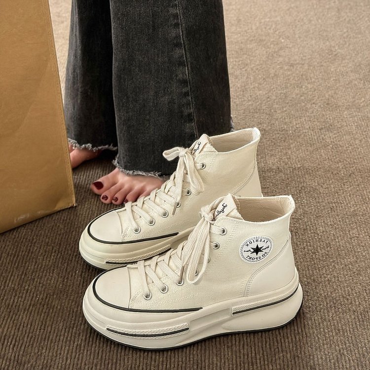 2024 Frühjahr und Herbst Saison Neue Leicht zu Tragen Casual Canvas Student Dicke Sohle Matsutake Single Erhöhung Atmungsaktiv_voghion.com