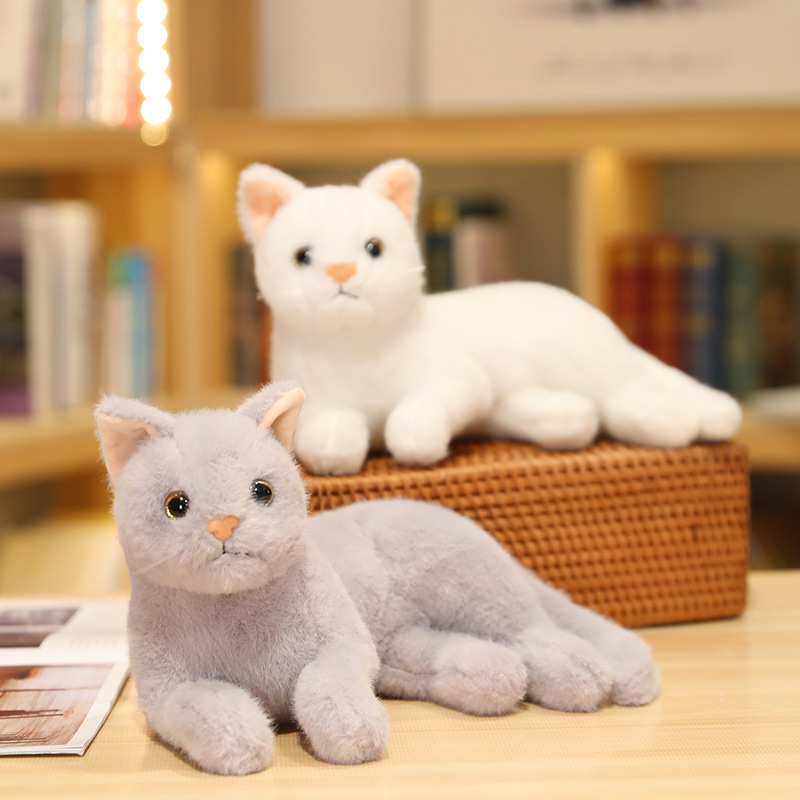 Muñeco de gato de simulación tumbado, muñeco de gatito, gato durmiendo lateral, juguete de peluche, decoración del hogar, regalo de punto escénico