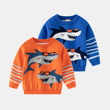 外贸童装欧美风男童酷帅恐龙提花毛衣春款宝宝波浪袖针织细毛线衣