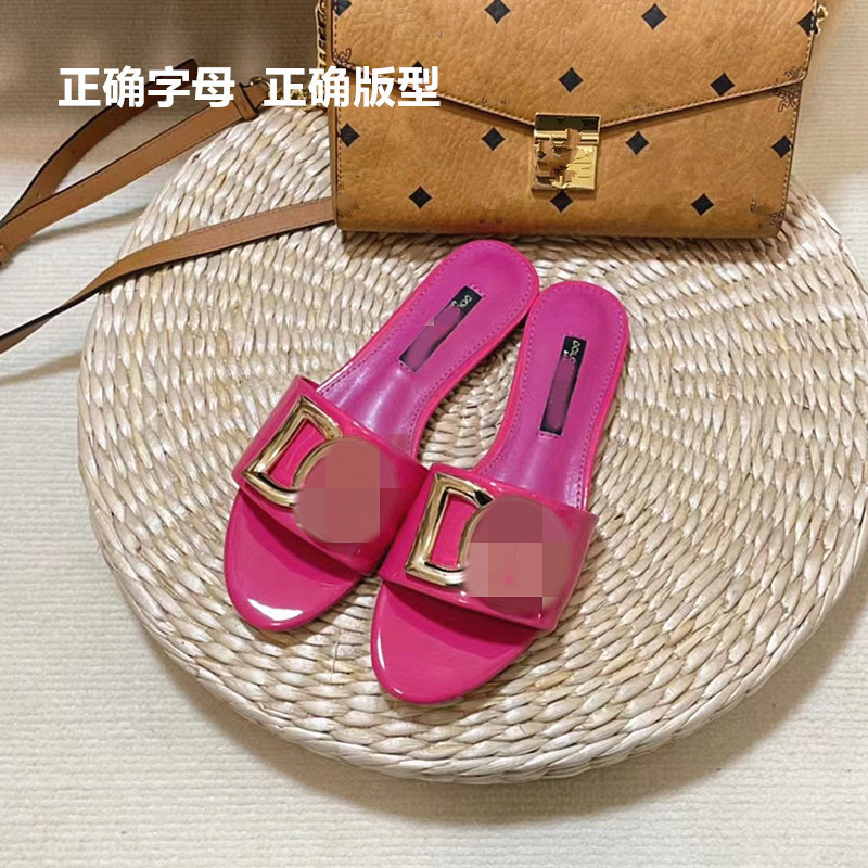 41 42 Large Size Flat Women's Slippers Cambodia Vietnam Summer New Style Outdoor Wear Metal Dg Letter Open Toe Slide