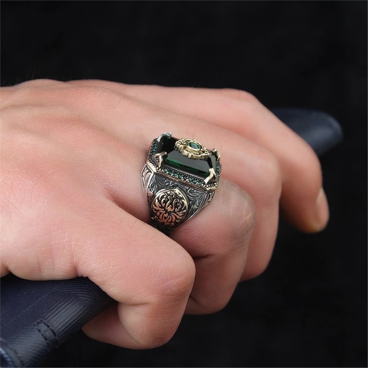 Retro Geometric Alloy Plating Artificial Crystal Men's Rings display picture 2