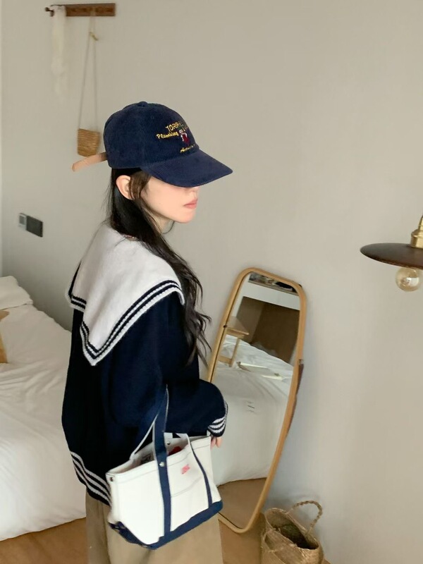 高级感海军领毛衣针织拉链开衫外套女秋冬加厚软糯慵懒风绝美上衣|undefined