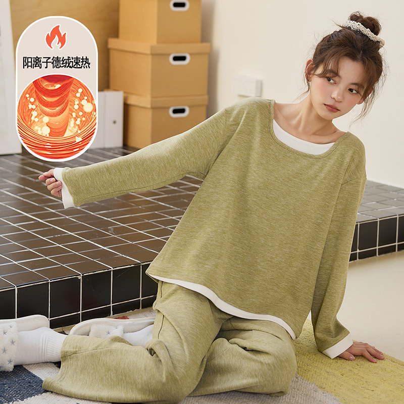 2025新款德绒长袖睡衣女秋冬季卡通可爱休闲圆领家居服可外穿套装|undefined