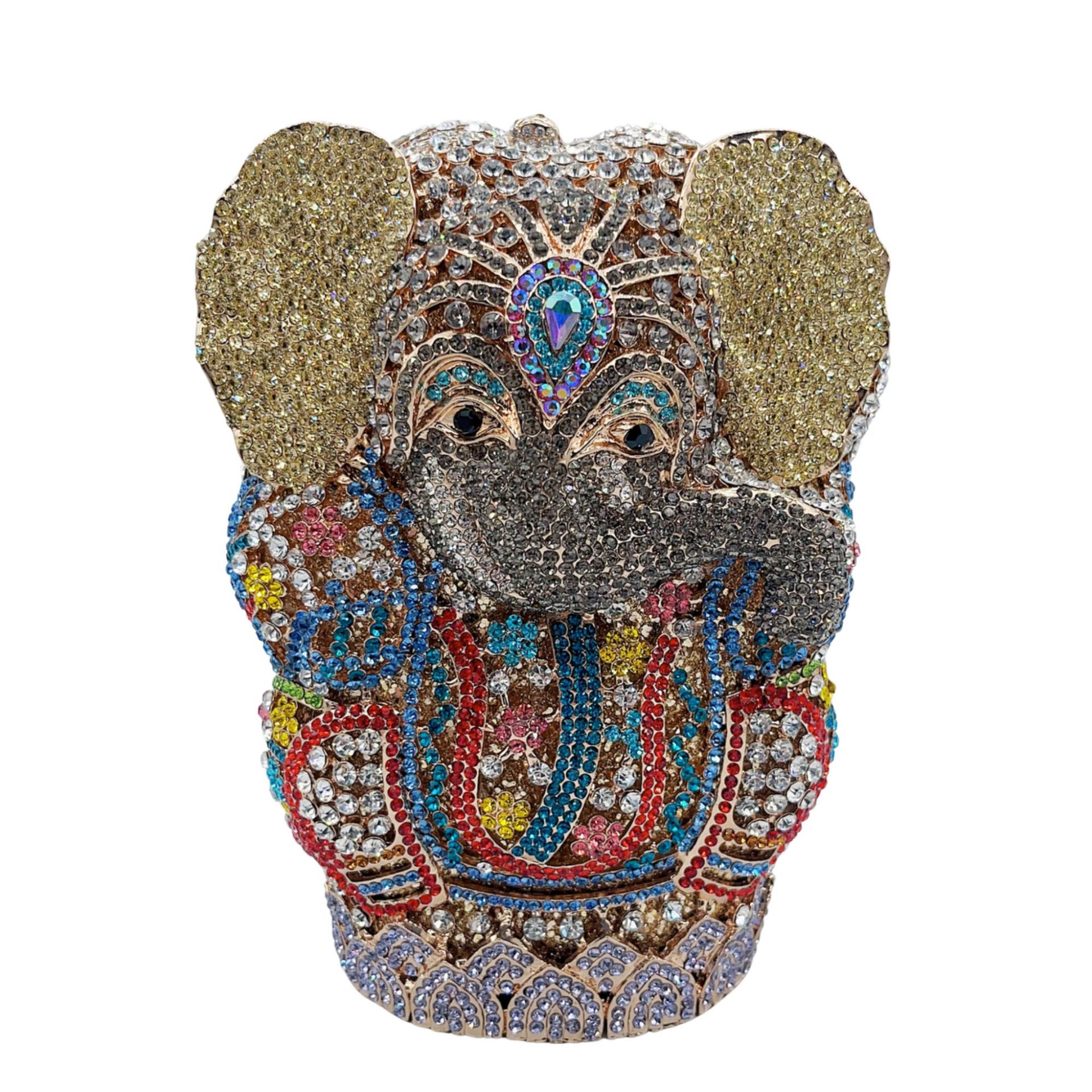 Elefante con diamantes bolsas de cena, dios de la India, bolsas de diamantes de mano, bolsas de mujer, cltuch