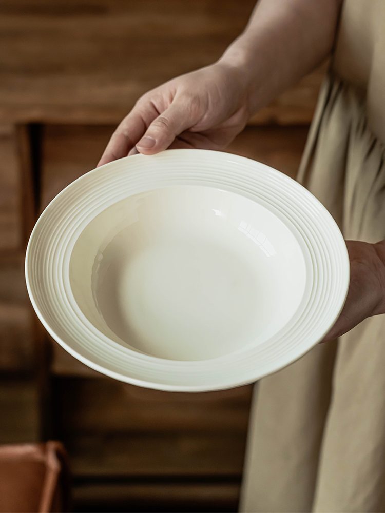 草帽盘日式家用陶瓷餐具简约风草帽盘意面盘菜盘奶油风米饭碗盘子