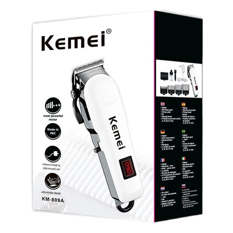 Cortadora de Pelo Kemei KM-809A, Recortadora de Pelo Eléctrica con Pantalla LCD, Enchufe Transfronterizo de Amazon, Cortadora de Pelo Profesional para Salón