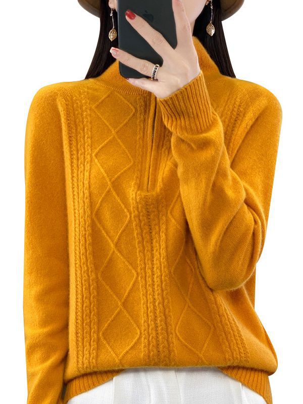 Lapel Wool Knitwear Women's Autumn and Winter Twisted Half-Zip Cashmere Knitwear Loose and Versatile Warm Bottoming Shirt Top